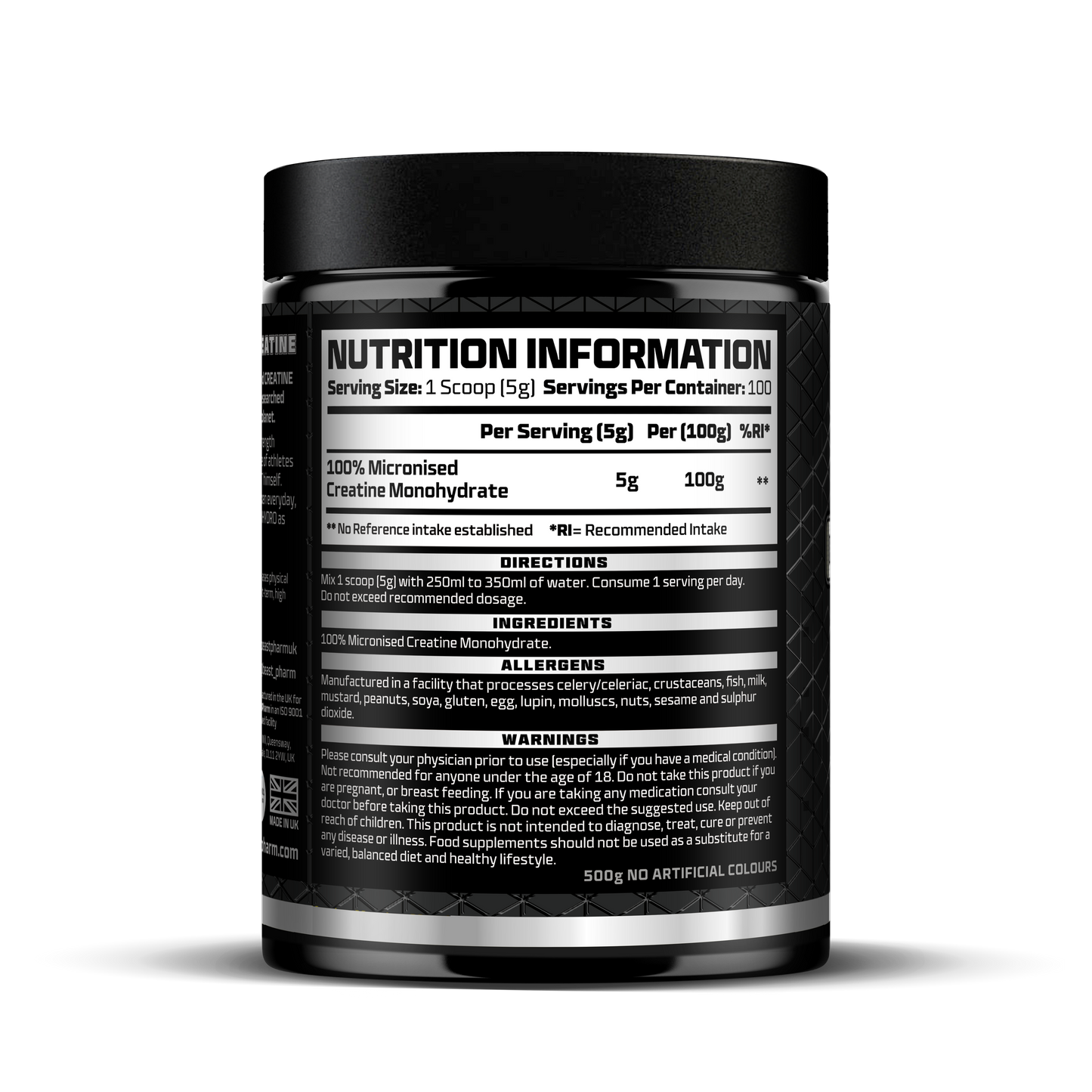 100% Pure Micronised Creatine Monohydrate - 500g